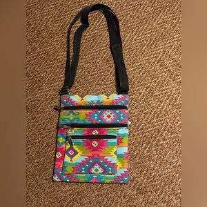 Multicolor Aztec Pattern Crossbody Bag with Black Strap